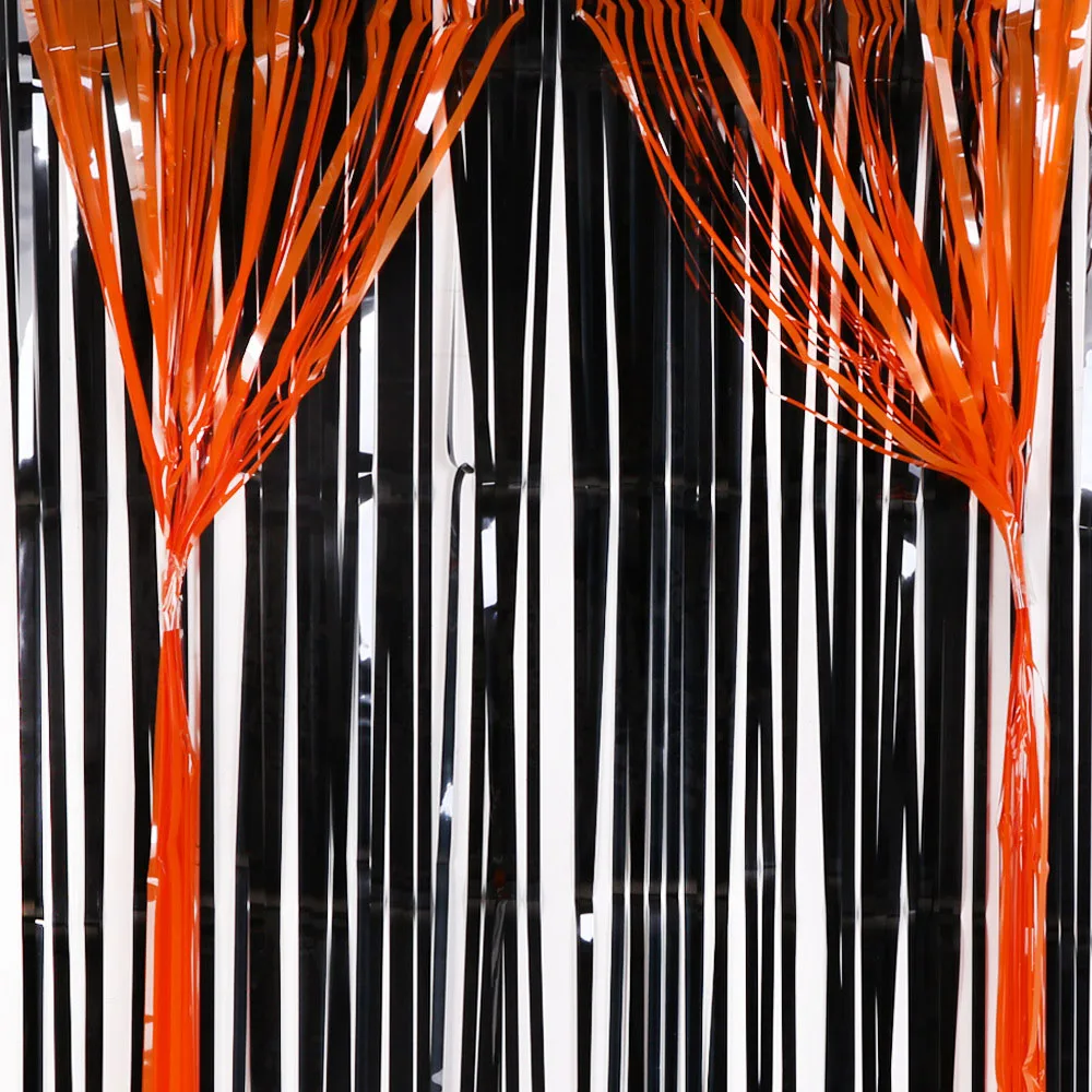 

Halloween Party Photobooth Backdrop Stand Glitter Foil Sequin Curtain Tinsel Drapes Orange Black