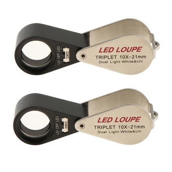 

2x Glass Lens Jewelry Magnifier LED Light Foldable Coins Stamps Antiques