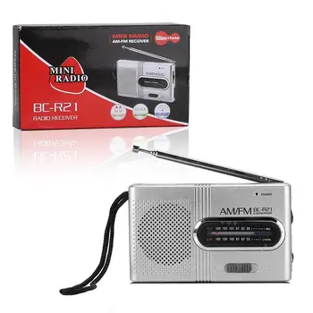 

BC-R21 Pocket Radio Telescopic Antenna Mini AM/FM 2-Band Radio World Receiver with Speaker 3.5mm Earphone Jack Portable Radio
