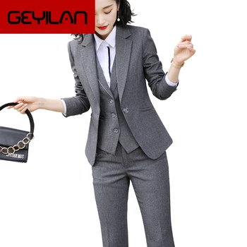 

Lenshin Women Quality Suit Set Office Ladies Work Wear Women OL Pant Suits Formal Female Blazer Jacket Vest trousers 3 Pieces