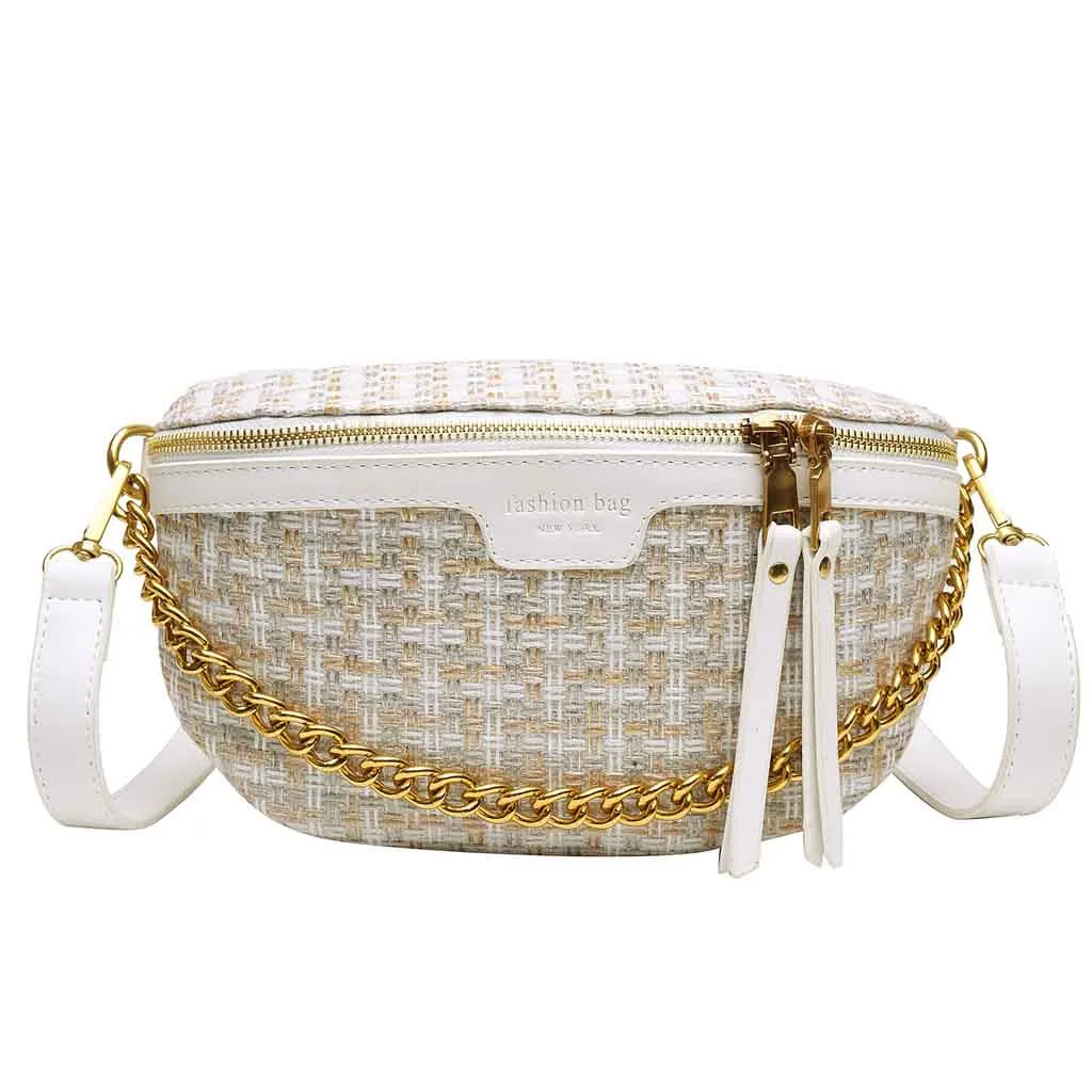 Поясная Сумка для женщин новая карманная модная нагрудная сумка тканая сумка через плечо для телефона marsupio uomo sac banano de cintura - Цвет: WH