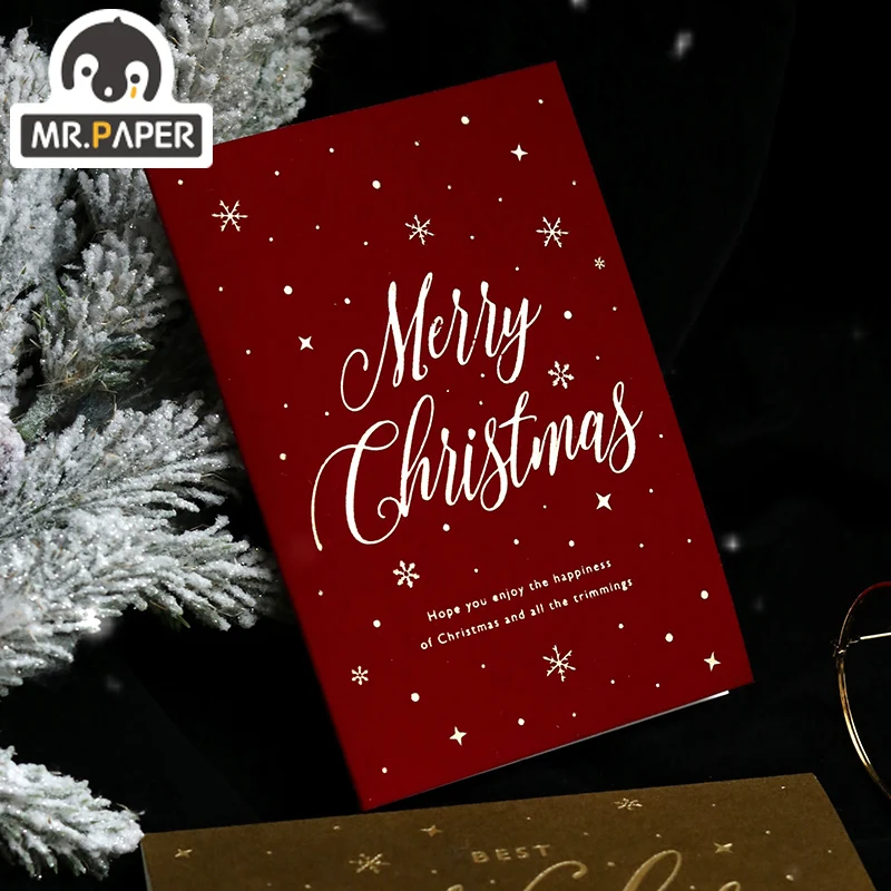 Mr.Paper 4 디자인 클럽 스웨이드 Bronzing 인사말 카드 크리스마스 캐롤 시리즈 카드 봉투 수동 DIY 선물 재료