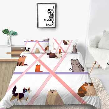 

Cat Bedding Set For Kids Cute Creative Cartoon Duvet Cover Geometric King Queen Twin Full Single Double Unique Design Bed Set