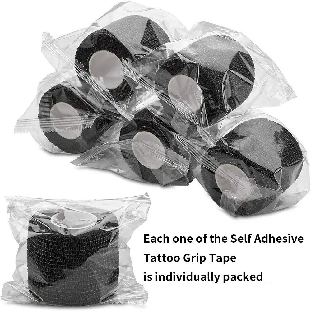 Athletic Bandage Tattoo Grip Cover 48/24/12/6/3/2pcs Black Tattoo Grip Tape Self-adhesive Elastic Wraps