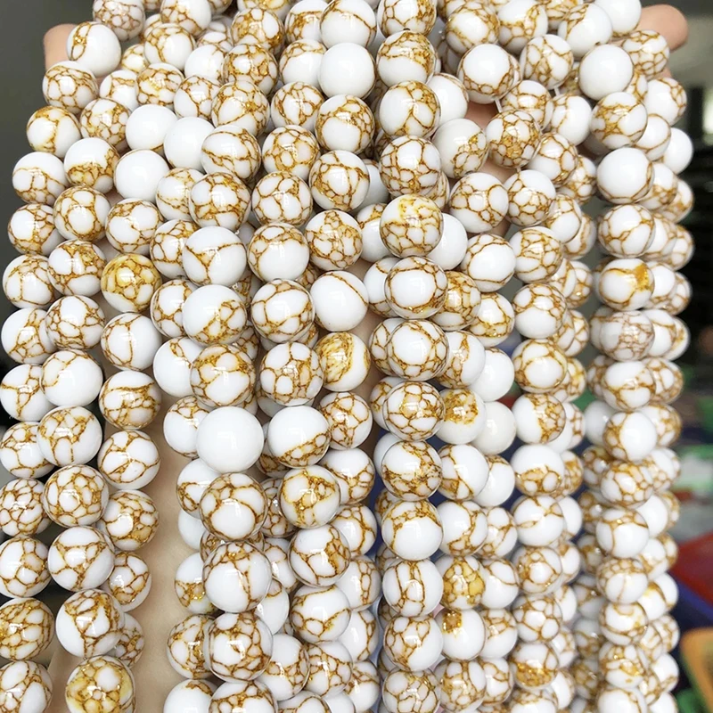 Круглые бусины Howlite из белого золота нитка диаметром 15 дюймов для изготовления