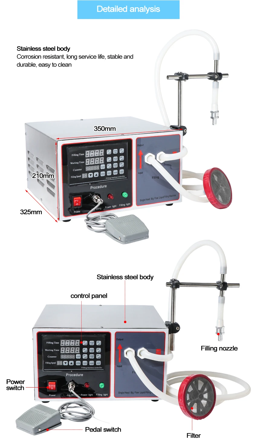 ZONESUN GFK-17A 20-10000ml Semi Automatic Diaphragm Pump Liquid Filling Machine