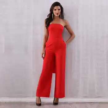 

Seamyla New Fashion Red Runway Jumpsuits 2019 Women Sexy Strapless Bow Regular Long Bodysuits Elegant Celebrity Party Jumpsuit