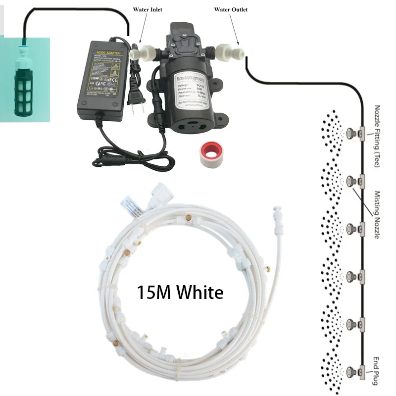 White 15M Kit 12 V/5A микро насос Мощность адаптер открытый сад воды туман система охлаждения воды системы тумана для растения и цветы для детей от 6 до 18 месяцев - Цвет: White 15M Kit
