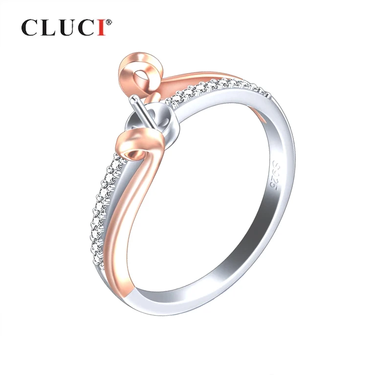 

CLUCI Silver 925 Rose Gold Color Women Pearl Ring Mounting Jewelry 925 Sterling Silver Round Ring Zircon Jewelry SR1082SB