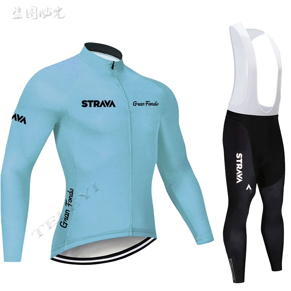 Pro STRAVA Team Велоспорт Джерси быстросохнущие кофты с длинным рукавом и Велоспорт комбинезон комплект велосипедная одежда дышащий синий - Цвет: 15