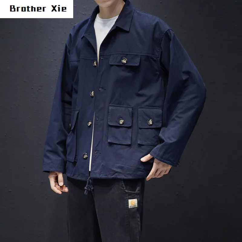 

Autumn New Jacket Men's Fashion Solid Color Casual Multi-pocket Tooling Jacket Man Streetwear Wild Hip-hop Loose Bomber Jacket