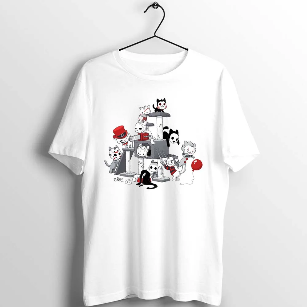 

Unisex Men WomenT Shirt Horror Cats Pennywise Clown Jason Leatherface custom basic white color Casual Artwork Printed Tee