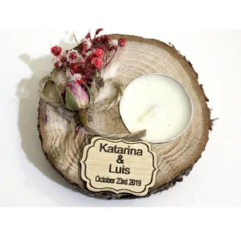 

10pcs rustic wedding favors gift in bulk, personalized wooden tealight holder with tag, Thank you gift, baptism engagement favor