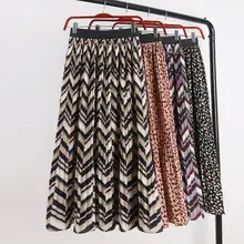 Новинка, осенняя богемная плиссированная юбка с геометрическим рисунком, Женская винтажная леопардовая юбка с высокой талией, Ol, узкая юбка трапециевидной формы с принтом