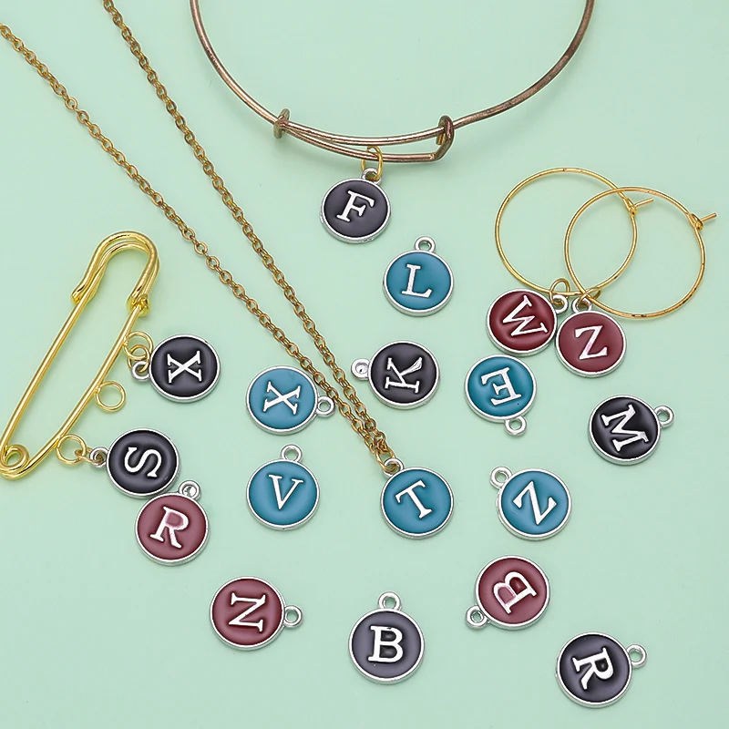 26pcs/Lot 12x14mm A-Z Enamel Letter Charms Alphabet Initial Handmade Letter Pendant For Diy Bracelet Jewelry Making Findings