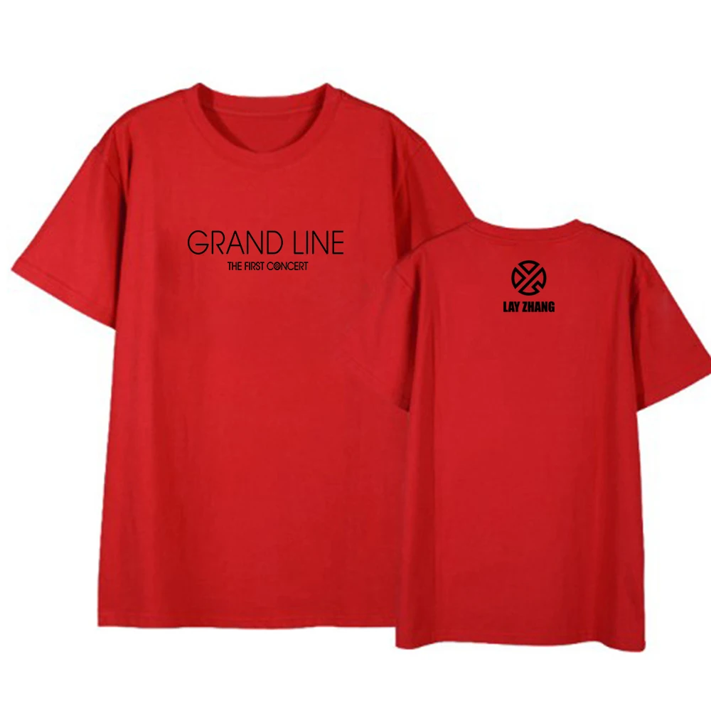 Red2 Mainlead Kpop EXO Lay Zhang футболка первый концерт Grand Line модные футболки - Цвет: Red2