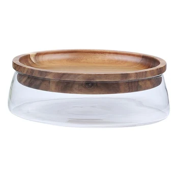 

Glass Nuts and Dry Fruits Storage Box Container Double Layer Candy Storage Box with Wooden Lid for Home Kitchen Supply