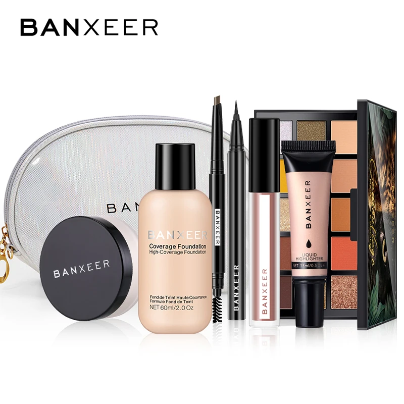 

BANXEER Full Makeup Set Foundation+Loose powder+Eyebrow+Eyeliner+Lipgloss+Highlighter+Eyeshadow+Makeup Bag Cosmetic Kit