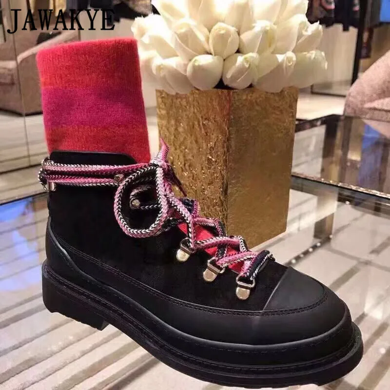 Г., лидер продаж, зимние ботинки martin шерстяные вязаные кожаные мотоботы в стиле пэчворк дизайнерская обувь женские ботинки на платформе - Цвет: Розово-красный