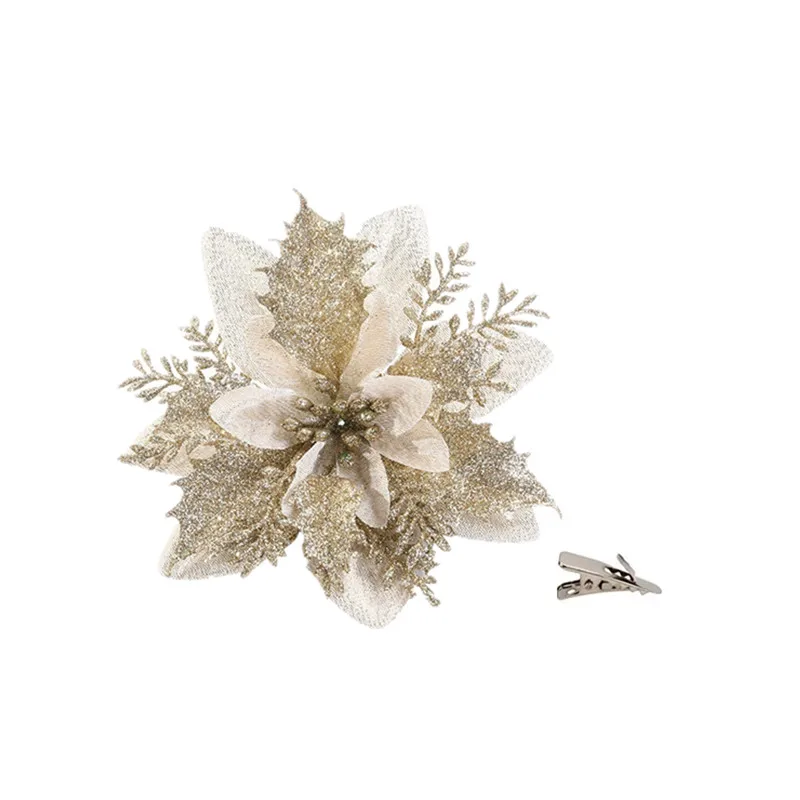 thumbnail image 1 of 1/6/12 piezas de flores de Pascua de Navidad, adornos de flores artificiales de alta calidad para árbol de Navidad, guirnalda decorativa con clip de fijación para cinturón, 1 of 5