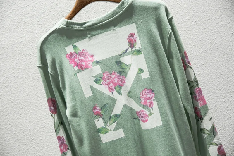 19SS OFF-WHITE OW новая вишневая расцветка небесно-Зеленая Мужская и Женская толстовка с круглым вырезом