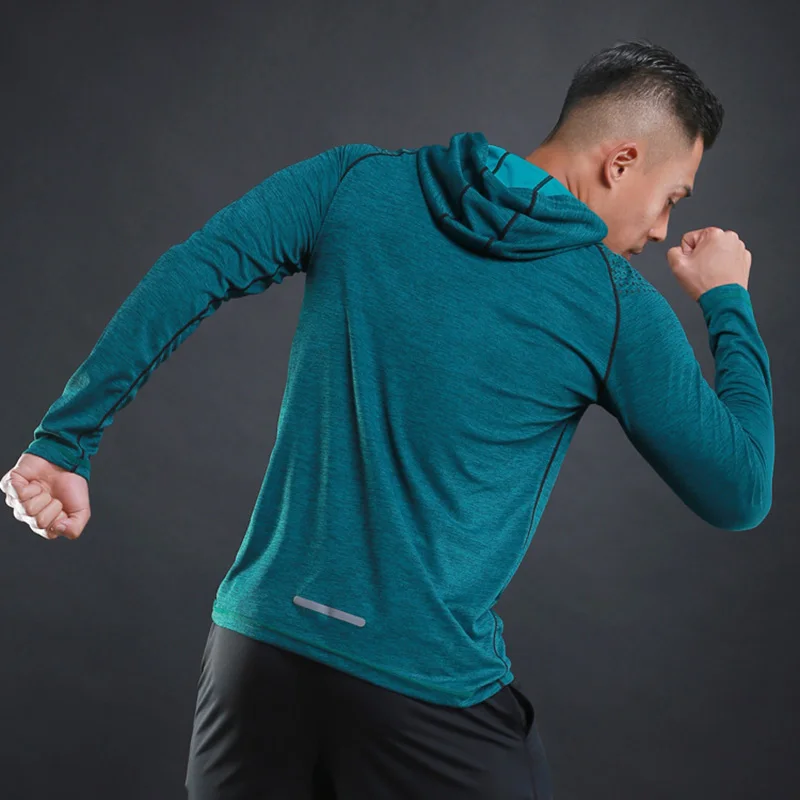 Hooded Running Shirt Gym Men Sport T Shirt Long Sleeve Sportswear