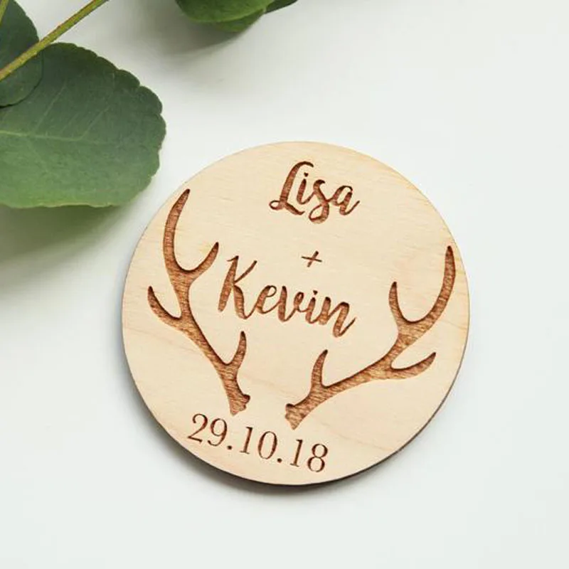  Antler Wedding Save The Date Magnet Rustic Deer Wedding Save The Dates Wood Wedding Invitation favo - 4000199030851