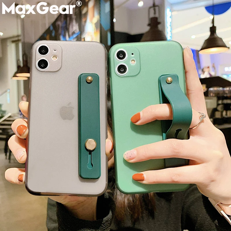 Матовый чехол с ремешком на запястье для iPhone 11 Pro Max XS XR X 6 6S 7 8 Plus ударопрочный