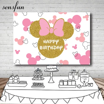 

Sensfun White Pink Gold Glitter Minnie Backdrops For Girls Birthday Party Baby Shower Newborn Poster Photography Backgrounds