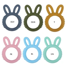 Baby Silicone Teether Ring Molar Soother Cute Rabbit Head Ears Bracelet Rattle Nursing Teething Chewing Toy Shower Gifts