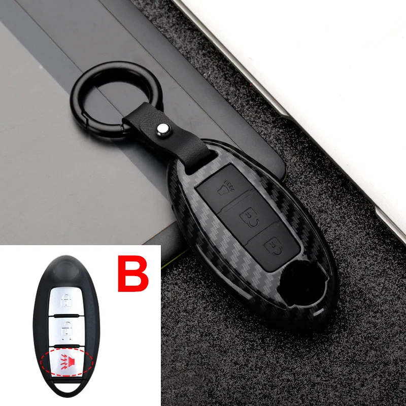ABS+ силиконовый чехол для ключей от машины Fob Обложка для Nissan Qashqai J10 J11 X-Trail t31 t32 kicks Tiida Pathfinder Мурано Note Juke Infiniti - Название цвета: B  Carbon