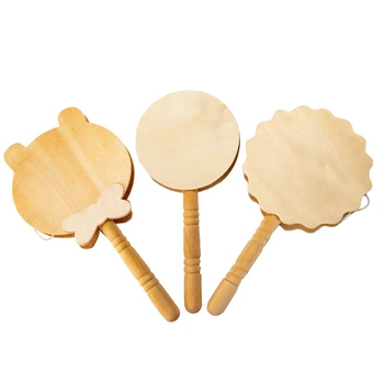 

3Pcs Wooden Crafts Kindergarten DIY Painted Handmade Wood Wave Drum Cartoon Baby Hand DrumToy