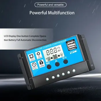 

60A/50A/40A/30A/20A/10A 12V 24V Auto Solar Charge Controller PWM Controllers LCD Dual USB 5V Output Solar Panel PV Regulator