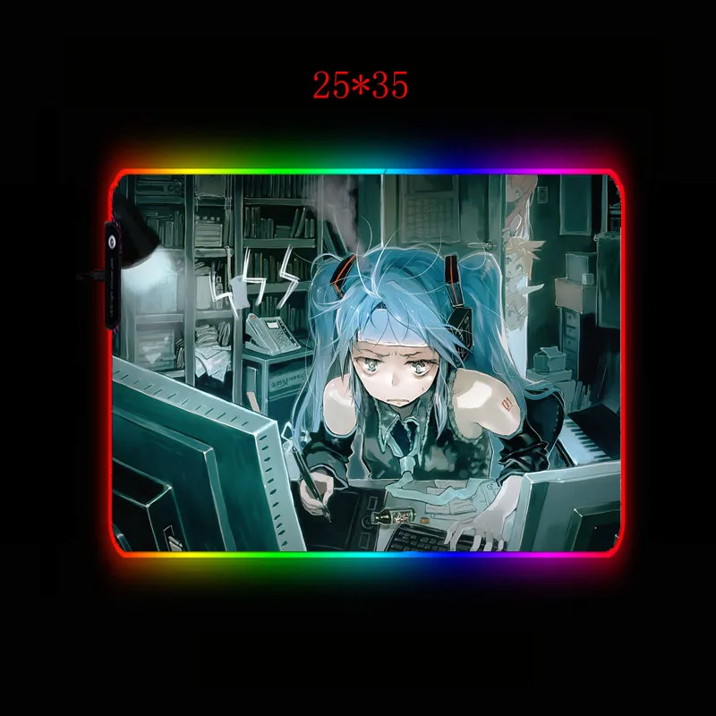 Yuzuoan коврик для мыши в стиле аниме Hatsune Miku HD Настольный коврик светодиодный Большой RGB игровой коврик для мыши утолщенный Универсальный