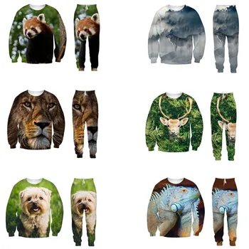 

EAnvog 3D Printed Animals Pattern Loose Tops Trousers Couple 2 Pieces Sets Funny Sweatshirts Sweatpants Casual Clothes Suits