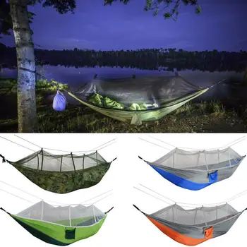 

Portable Outdoor Camping Hammock With Mosquito Net High Strength Parachute Fabric Hanging Swing Bed