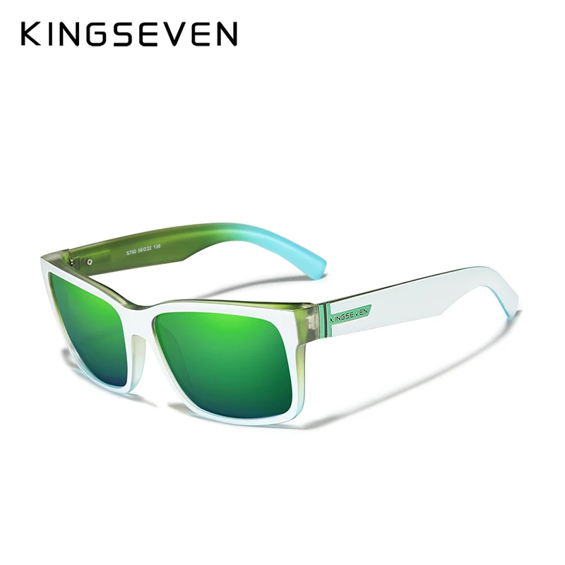 KINGSEVEN спортивные поляризованные мужские солнцезащитные очки, зеркальные линзы, мужские солнцезащитные очки, женские для мужчин, 9 цветов - Цвет линз: White Green