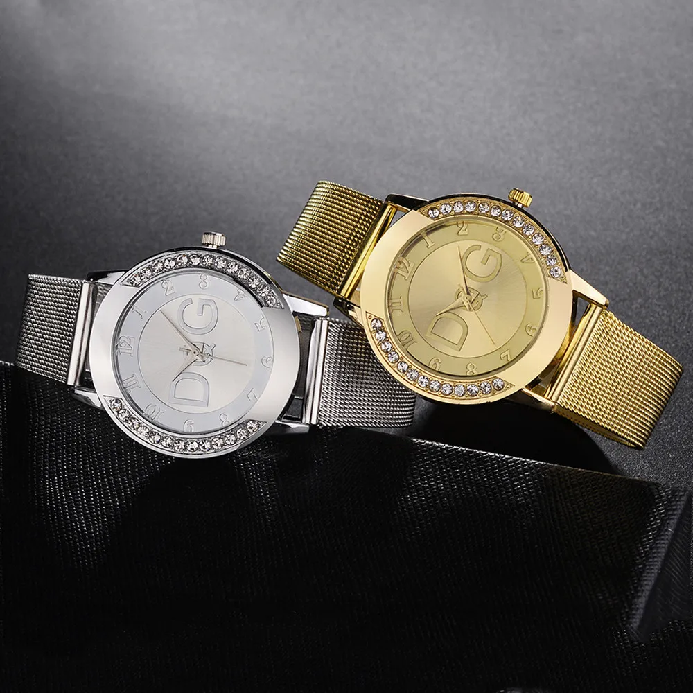 

2020 Ladies Watch With Simple Crystal Fashion Lady Mesh Strap Watch Rhinestone Case Watch Pure Color StrapRelogio Feminino Luxo