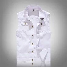 Стиль, корейский стиль, приталенная Мужская одежда, джинсовый жилет, Мужская джинсовая куртка, трендовый жилет, белый Повседневный жилет