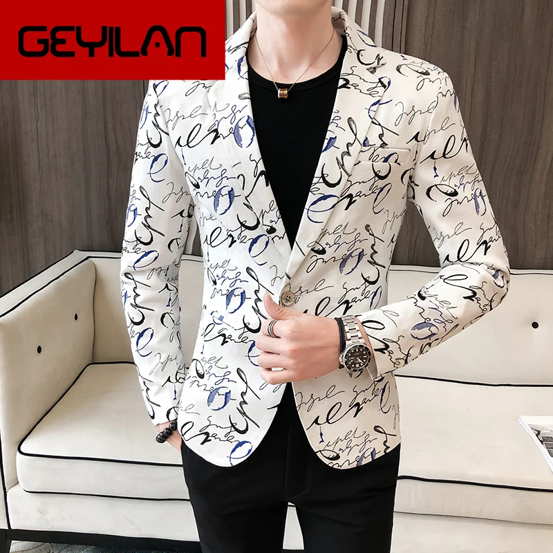 

2020 Spring Male Business Prom Wedding Costume Homme High Quality Blazer Jacket Men Fashion Print Casual Slim Blazer Suit Jacket