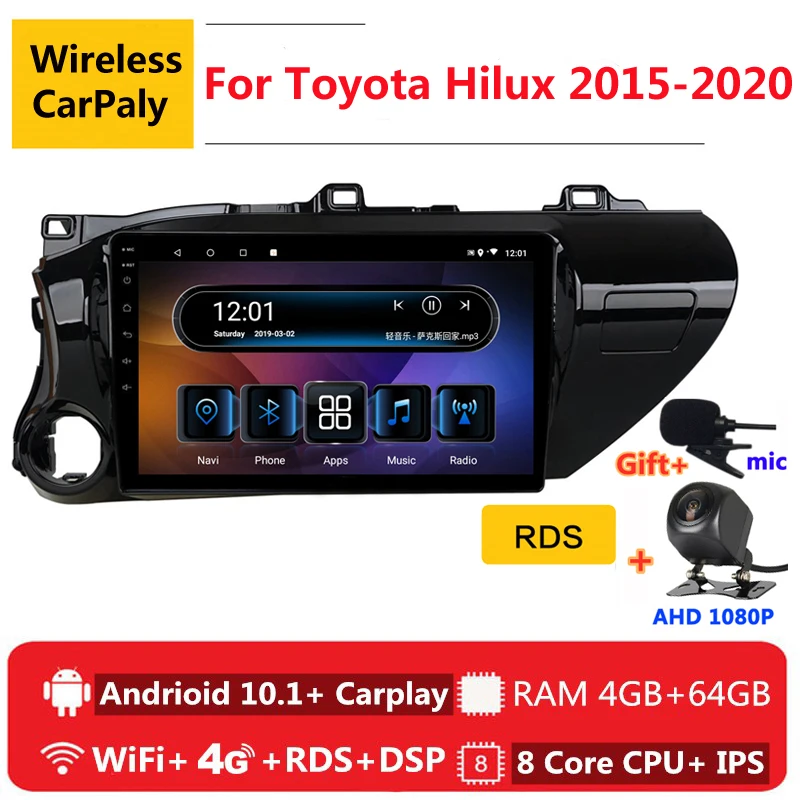 

2 din 8 core android 10 car radio auto stereo for Toyota Hilux Pick Up AN120 2015 - 2020 navigation GPS DVD Multimedia Player