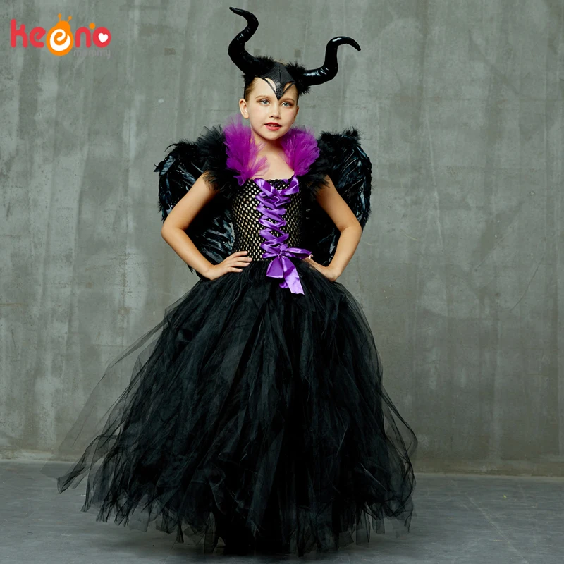 Детское черное платье-пачка Evil Queen маскарадный костюм злодея с рогами и крыльями