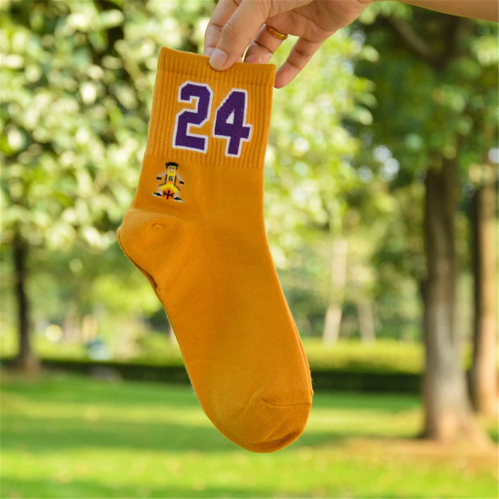 Высокое качество модные Для мужчин забавно дышащие баскетбольные спортивные звезды со счастливыми числами 09/21/23/24/35 унисекс Harajuku счастливые носки