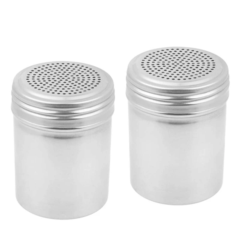Set of 2) Dredge Shakers 10 oz, Stainless Steel Spice Shakers Baking/Cooking