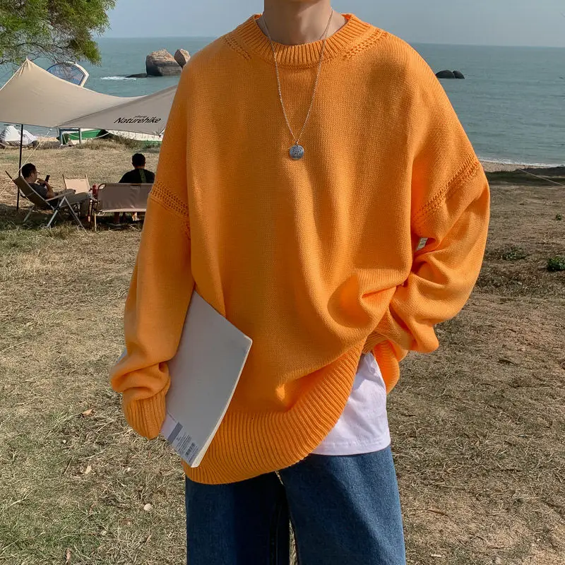 

Men's sweaters 2021 spring and autumn new slim solid color wild student pullover sweater casual personality youth men's clothing