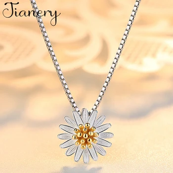 

JIANERY Bohemian Vintage 925 Sterling Silver Daisy Flower Necklaces For Women Charm Choker Necklace Boho Jewelry 2019 New