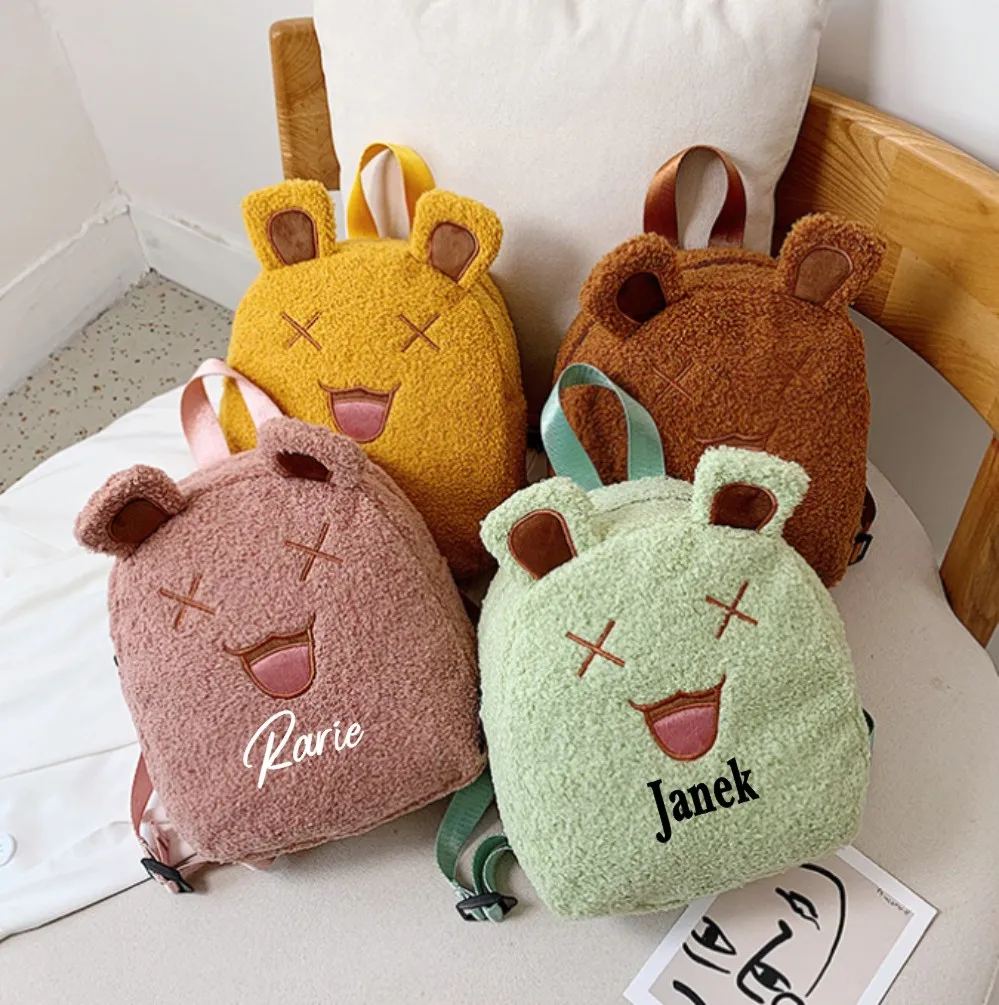 

Custom Korean Mini Backpack For Girls Lovely New Bear Ears Plush Women Backpack Faux Fur Shoulders Bag Furry Ladies Backpack