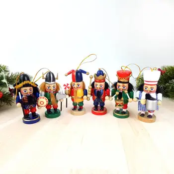

6Pcs/Set Christmas Nutcracker Ornament Wooden Nutcracker Soldier Hanging Ornament Christmas Tree Character Puppet Toy Gifts 10cm
