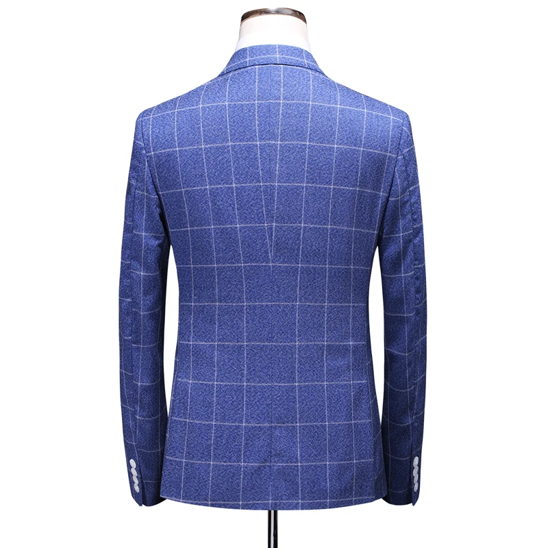 Classic Plaid Stripe Men Business Suit Slim Fit Mens Suit Jacket and Pants with Vest Fashion Double-breasted Men Wedding Suit