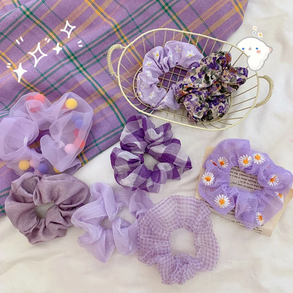 

Purple Style Rubber Band Rope Elastic Scrunchies Ponytail Holder Daisy Floral Thin Mesh Hair Rope Hair Bands Ties Accessories